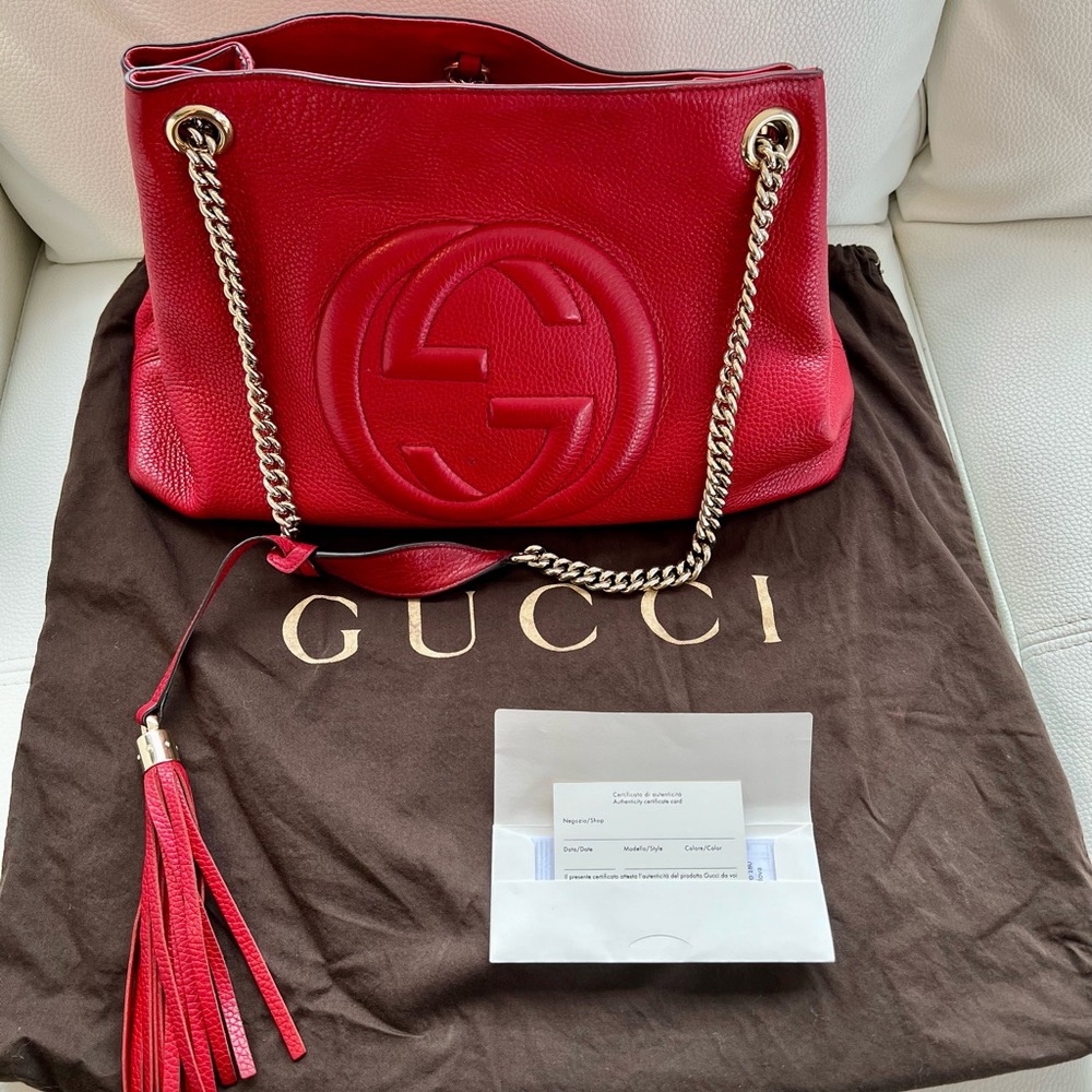 Authentic Gucci Soho Leather Bag Red